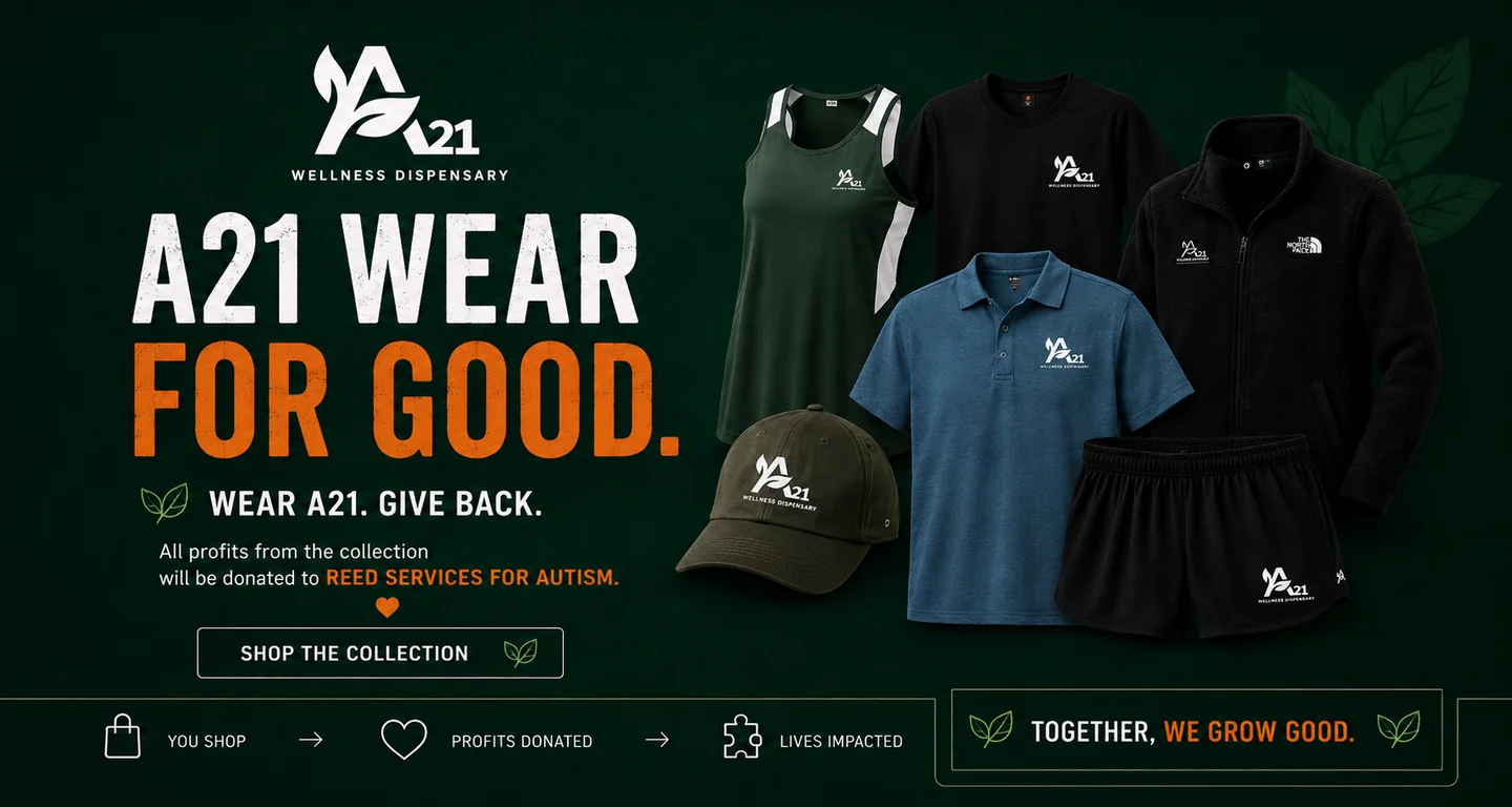 A21 Wear for Good — shop the limited apparel collection. All profits are donated to Reed Services for Autism.