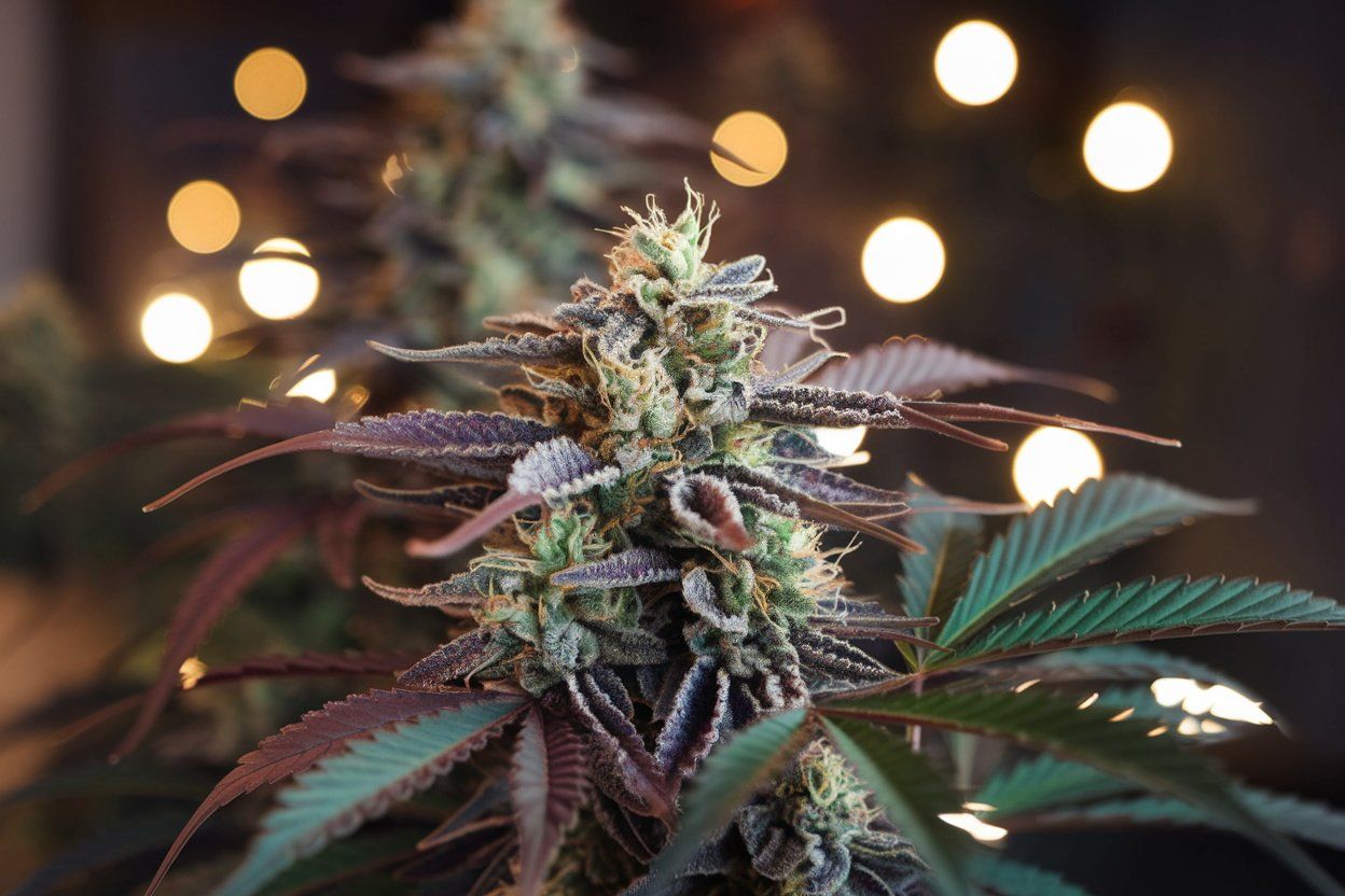 Holiday looking cannabis flower image signifying 25 Days of Deals Cannabis Savings at A21 Wellness Dispensary